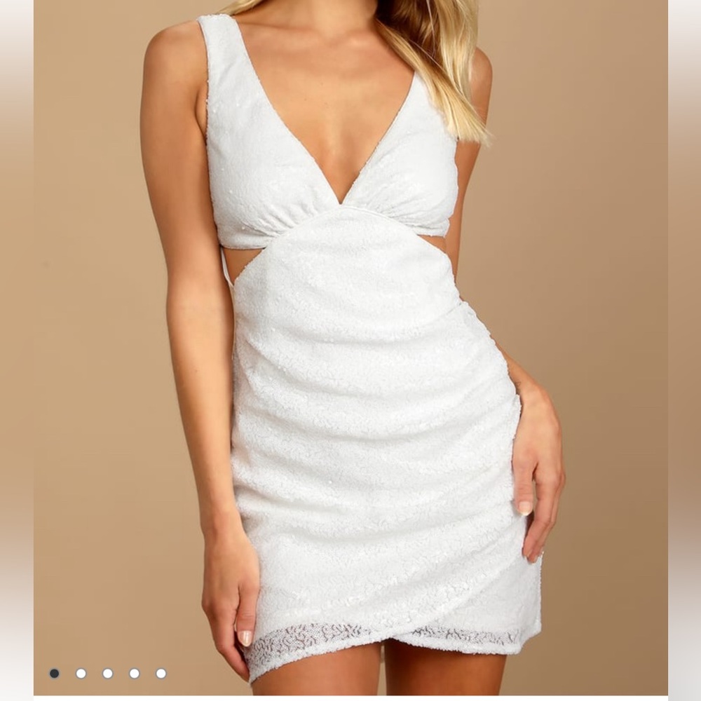 Lulu’s Don't Lose Your Shine White Sequin Cutout Bodycon Mini Dress